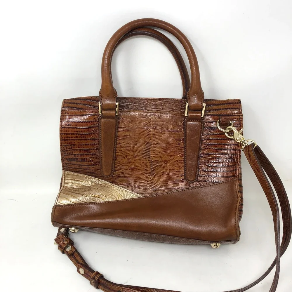 Brahmin Womens Small Satchel Brown Croc Embossed Leather Crossbody